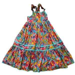 Etta Vee Floral Hawaii Maxi Long Dress Smocked Sleeveless Bright Colorful 8